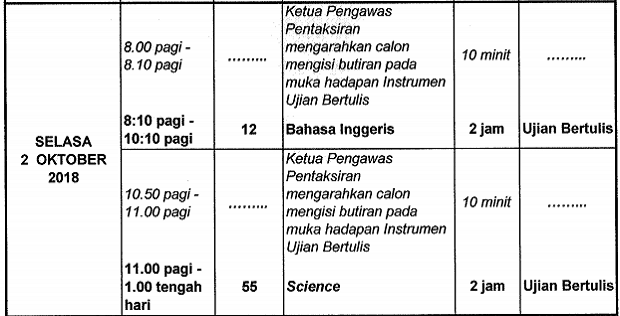 Jadual Waktu Peperiksaan PT3 Tahun 2019